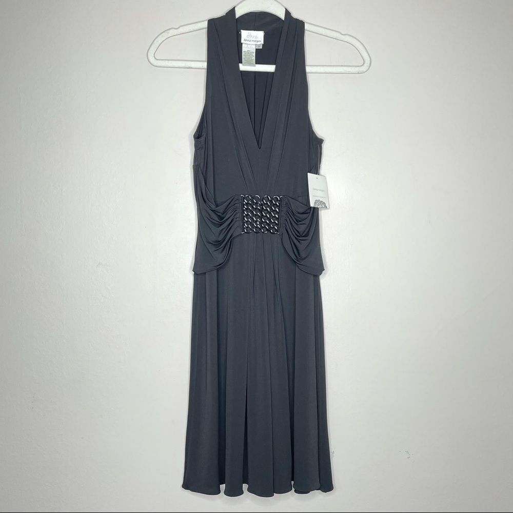 Donna Morgan NWT black mini dress stretchy flow Fit and Flare Night out Cocktail